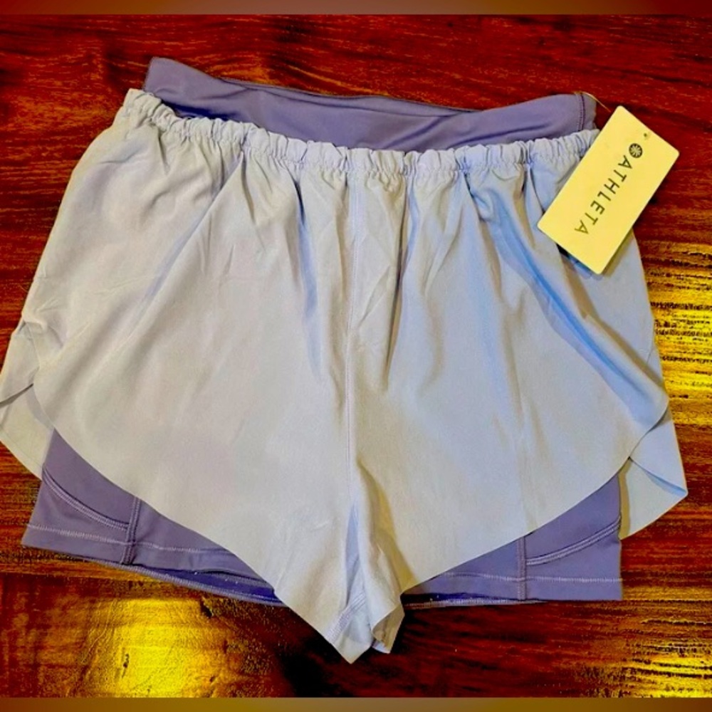 ATHLETA Size :XS purple/blue 2-in-1 running shorts Great condition Never Worn!